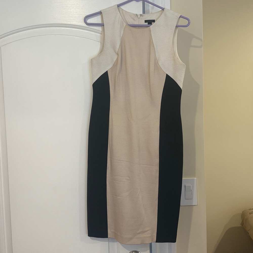 Ann Taylor Ivory and tan with black Textured Dress